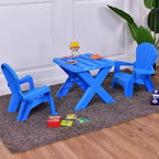 Mesa y Silla de Plástico para Niños, Muebles de Juego de 3 Piezas para Interiores/Exteriores, Azul