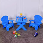 Mesa y Silla de Plástico para Niños, Muebles de Juego de 3 Piezas para Interiores/Exteriores, Azul