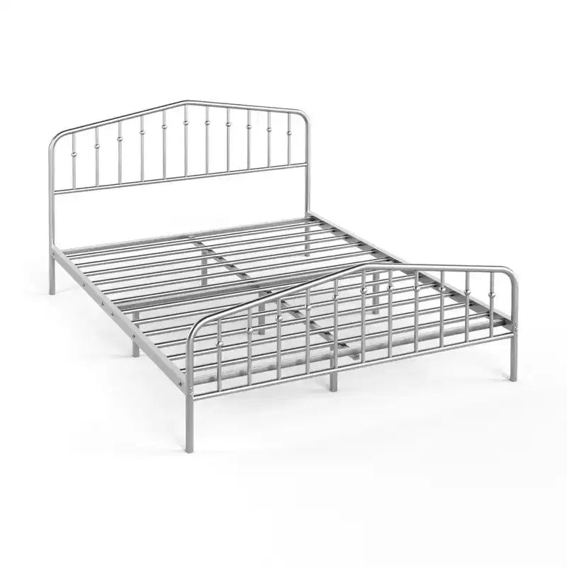 Costway Queen Size Metal Bed Frame Platform Headboard & Footboard W/Storage Sliver