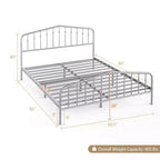 Estructura de cama de metal Queen con cabecero y pie de cama de plataforma con almacenamiento, color plateado