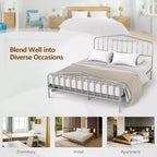 Estructura de cama de metal Queen con cabecero y pie de cama de plataforma con almacenamiento, color plateado