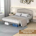 Estructura de cama de metal Queen con cabecero y pie de cama de plataforma con almacenamiento, color plateado
