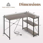Escritorio de computadora en forma de L reversible de 48 pulgadas, mesa de oficina en casa, estante ajustable, color marrón/gris/natural