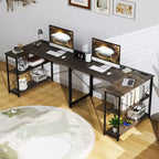 Escritorio de computadora en forma de L reversible de 48 pulgadas, mesa de oficina en casa, estante ajustable, color marrón/gris/natural