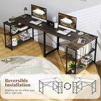 Escritorio de computadora en forma de L reversible de 48 pulgadas, mesa de oficina en casa, estante ajustable, color marrón/gris/natural