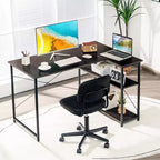 Escritorio de computadora en forma de L reversible de 48 pulgadas, mesa de oficina en casa, estante ajustable, color marrón/gris/natural