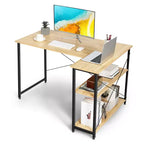 Escritorio de computadora en forma de L reversible de 48 pulgadas, mesa de oficina en casa, estante ajustable, color marrón/gris/natural