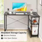 Escritorio de computadora en forma de L reversible de 48 pulgadas, mesa de oficina en casa, estante ajustable, color marrón/gris/natural