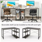 Escritorio de computadora en forma de L reversible de 48 pulgadas, mesa de oficina en casa, estante ajustable, color marrón/gris/natural