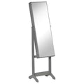HOMCOM Floor Standing Jewelry Cabinet, Lockable Jewelry Organizer with Full-Length Mirror, and 3 Adjustable Angles, Gray