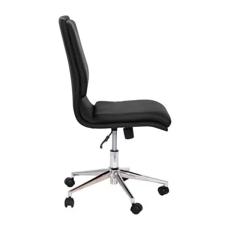 Silla de oficina para el hogar sin brazos con respaldo medio, asiento giratorio de altura ajustable y base cromada de cinco estrellas