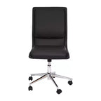 Silla de oficina para el hogar sin brazos con respaldo medio, asiento giratorio de altura ajustable y base cromada de cinco estrellas