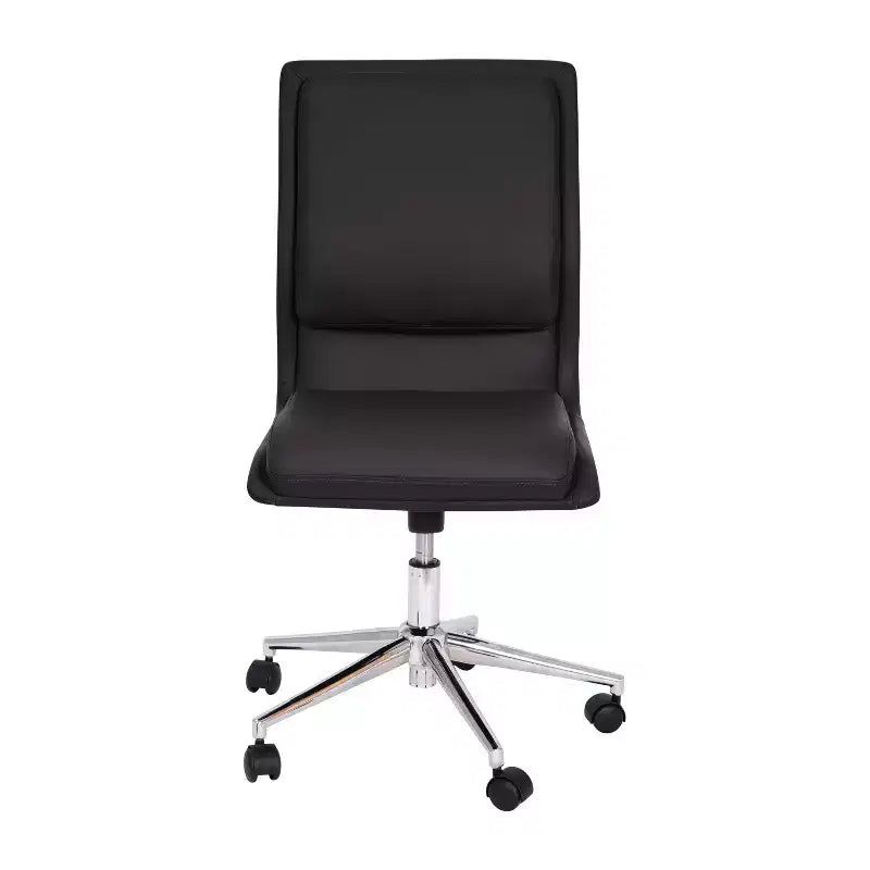 Silla de oficina para el hogar sin brazos con respaldo medio, asiento giratorio de altura ajustable y base cromada de cinco estrellas