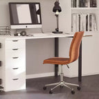 Silla de oficina para el hogar sin brazos con respaldo medio, asiento giratorio de altura ajustable y base cromada de cinco estrellas