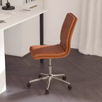 Silla de oficina para el hogar sin brazos con respaldo medio, asiento giratorio de altura ajustable y base cromada de cinco estrellas