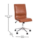 Silla de oficina para el hogar sin brazos con respaldo medio, asiento giratorio de altura ajustable y base cromada de cinco estrellas