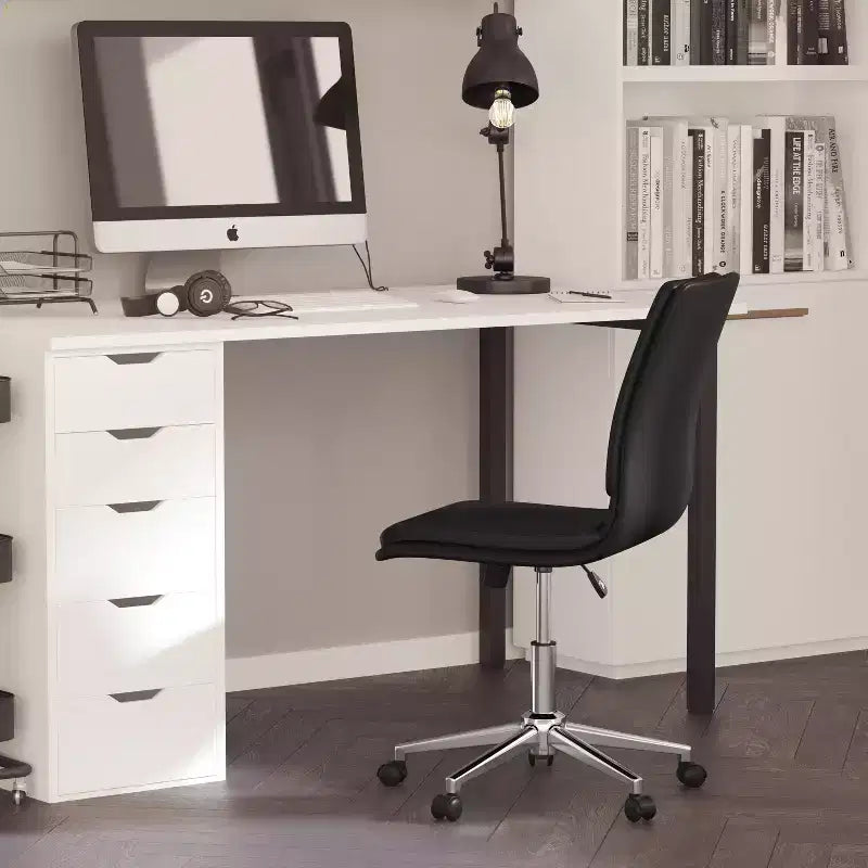Mid-Back Armless Home Office Chair with Height Adjustable Swivel Seat and Five Star Chrome Base