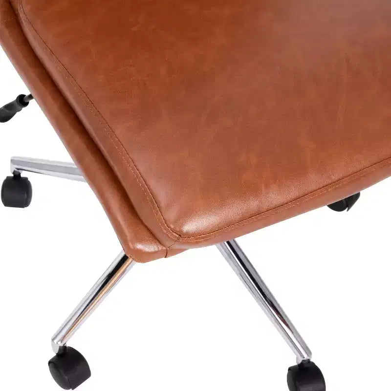 Silla de oficina para el hogar sin brazos con respaldo medio, asiento giratorio de altura ajustable y base cromada de cinco estrellas