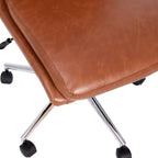 Silla de oficina para el hogar sin brazos con respaldo medio, asiento giratorio de altura ajustable y base cromada de cinco estrellas
