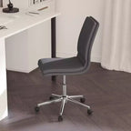 Silla de oficina para el hogar sin brazos con respaldo medio, asiento giratorio de altura ajustable y base cromada de cinco estrellas