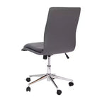 Silla de oficina para el hogar sin brazos con respaldo medio, asiento giratorio de altura ajustable y base cromada de cinco estrellas