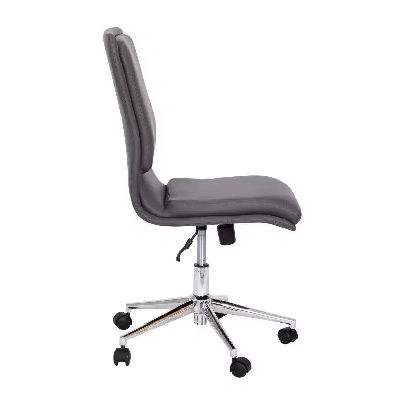 Silla de oficina para el hogar sin brazos con respaldo medio, asiento giratorio de altura ajustable y base cromada de cinco estrellas