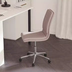 Silla de oficina para el hogar sin brazos con respaldo medio, asiento giratorio de altura ajustable y base cromada de cinco estrellas
