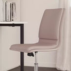 Silla de oficina para el hogar sin brazos con respaldo medio, asiento giratorio de altura ajustable y base cromada de cinco estrellas