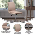 Silla de oficina para el hogar sin brazos con respaldo medio, asiento giratorio de altura ajustable y base cromada de cinco estrellas