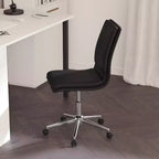 Silla de oficina para el hogar sin brazos con respaldo medio, asiento giratorio de altura ajustable y base cromada de cinco estrellas