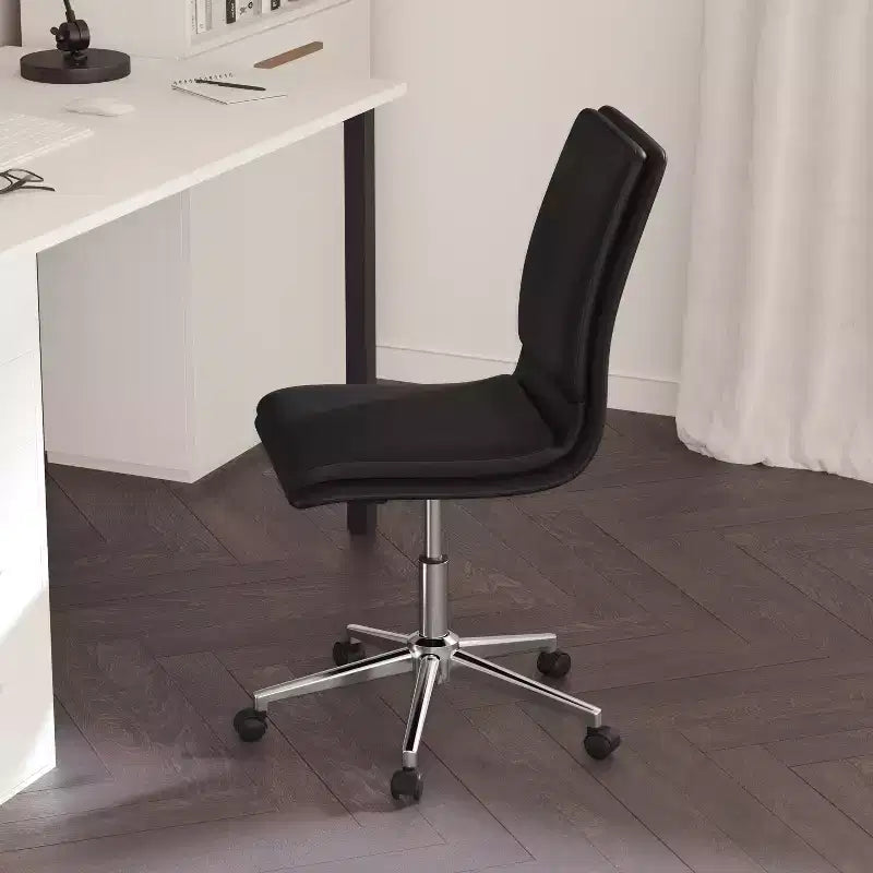 Mid-Back Armless Home Office Chair with Height Adjustable Swivel Seat and Five Star Chrome Base