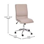 Silla de oficina para el hogar sin brazos con respaldo medio, asiento giratorio de altura ajustable y base cromada de cinco estrellas