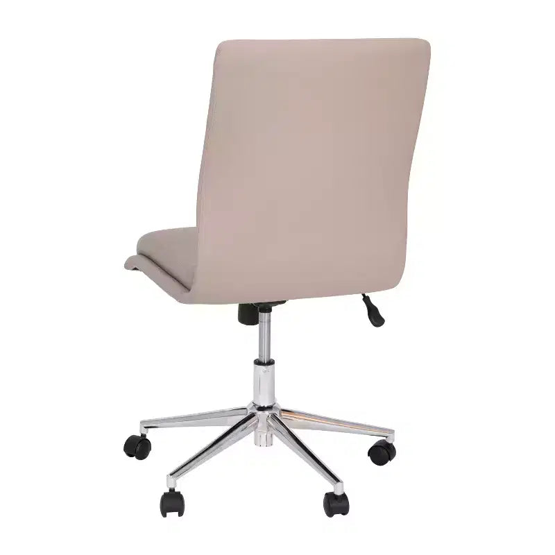 Silla de oficina para el hogar sin brazos con respaldo medio, asiento giratorio de altura ajustable y base cromada de cinco estrellas