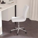 Silla de oficina para el hogar sin brazos con respaldo medio, asiento giratorio de altura ajustable y base cromada de cinco estrellas