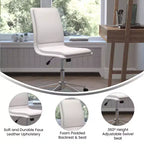 Silla de oficina para el hogar sin brazos con respaldo medio, asiento giratorio de altura ajustable y base cromada de cinco estrellas