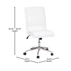 Silla de oficina para el hogar sin brazos con respaldo medio, asiento giratorio de altura ajustable y base cromada de cinco estrellas