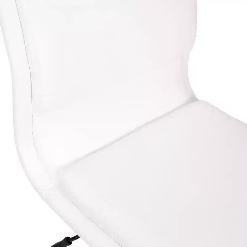 Silla de oficina para el hogar sin brazos con respaldo medio, asiento giratorio de altura ajustable y base cromada de cinco estrellas