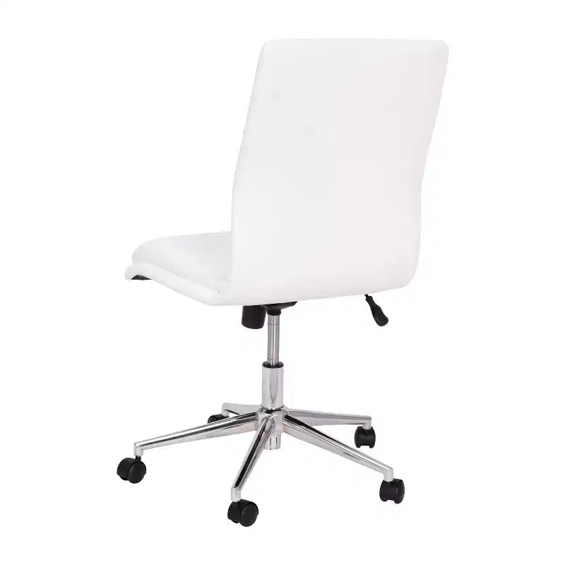 Silla de oficina para el hogar sin brazos con respaldo medio, asiento giratorio de altura ajustable y base cromada de cinco estrellas