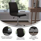 Silla de oficina para el hogar sin brazos con respaldo medio, asiento giratorio de altura ajustable y base cromada de cinco estrellas