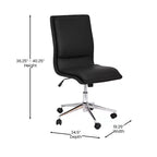 Silla de oficina para el hogar sin brazos con respaldo medio, asiento giratorio de altura ajustable y base cromada de cinco estrellas