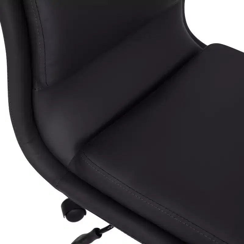 Silla de oficina para el hogar sin brazos con respaldo medio, asiento giratorio de altura ajustable y base cromada de cinco estrellas