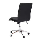 Silla de oficina para el hogar sin brazos con respaldo medio, asiento giratorio de altura ajustable y base cromada de cinco estrellas