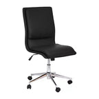 Silla de oficina para el hogar sin brazos con respaldo medio, asiento giratorio de altura ajustable y base cromada de cinco estrellas
