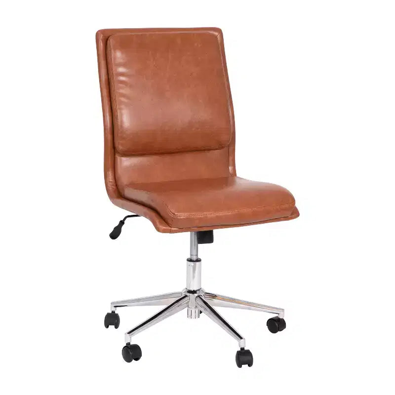 Mid-Back Armless Home Office Chair with Height Adjustable Swivel Seat and Five Star Chrome Base