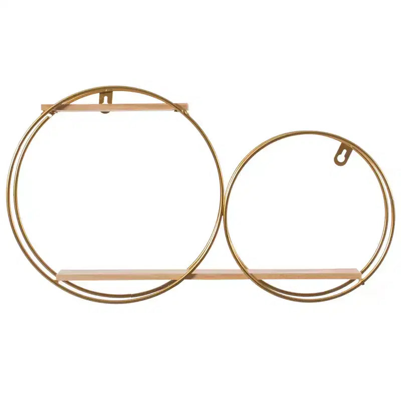 Tiered Modern Decorative Round Accent Floating Shelf Circle Decor Display Wall Mounted Shelf with Metal Frame and Pine Wood Shelves, Gold