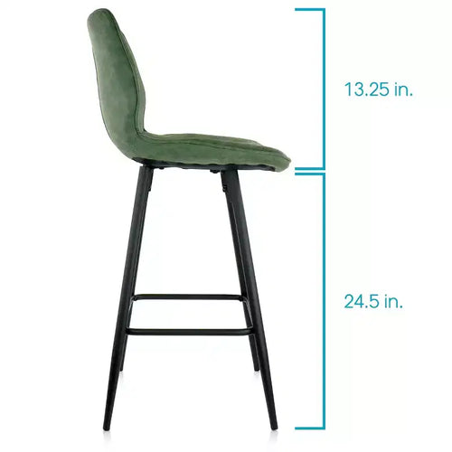 2 Piece Faux Leather Bar Chair in Green with Metal Legs