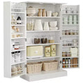 HOMCOM 41 Modern Kitchen Pantry Freestanding Storage Cabinet with Double Doors Adjustable Shelves for Living Room - White