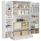HOMCOM 41 Modern Kitchen Pantry Freestanding Storage Cabinet with Double Doors Adjustable Shelves for Living Room - White