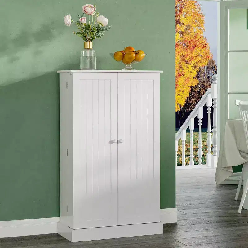 Armario de almacenamiento independiente moderno para despensa de cocina de 41 pulgadas con puertas dobles y estantes ajustables para sala de estar - Blanco