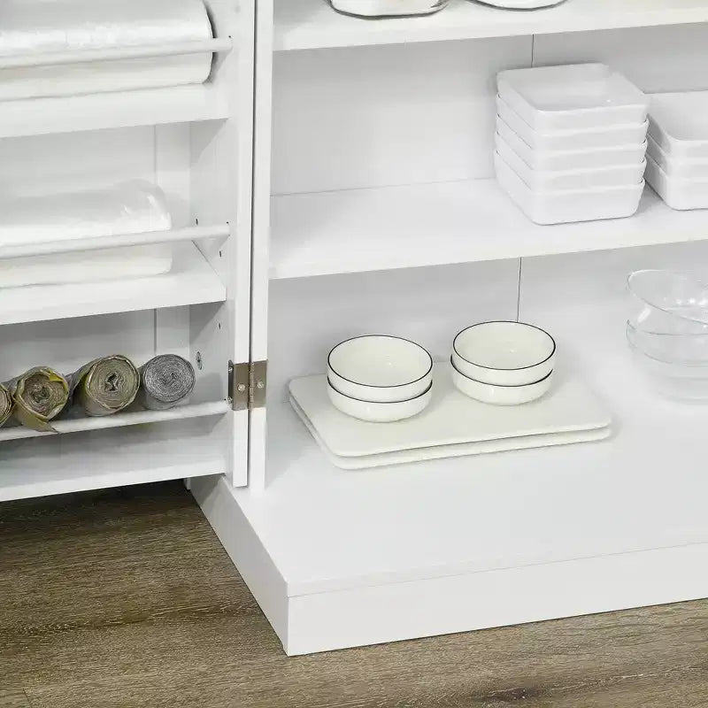 Armario de almacenamiento independiente moderno para despensa de cocina de 41 pulgadas con puertas dobles y estantes ajustables para sala de estar - Blanco